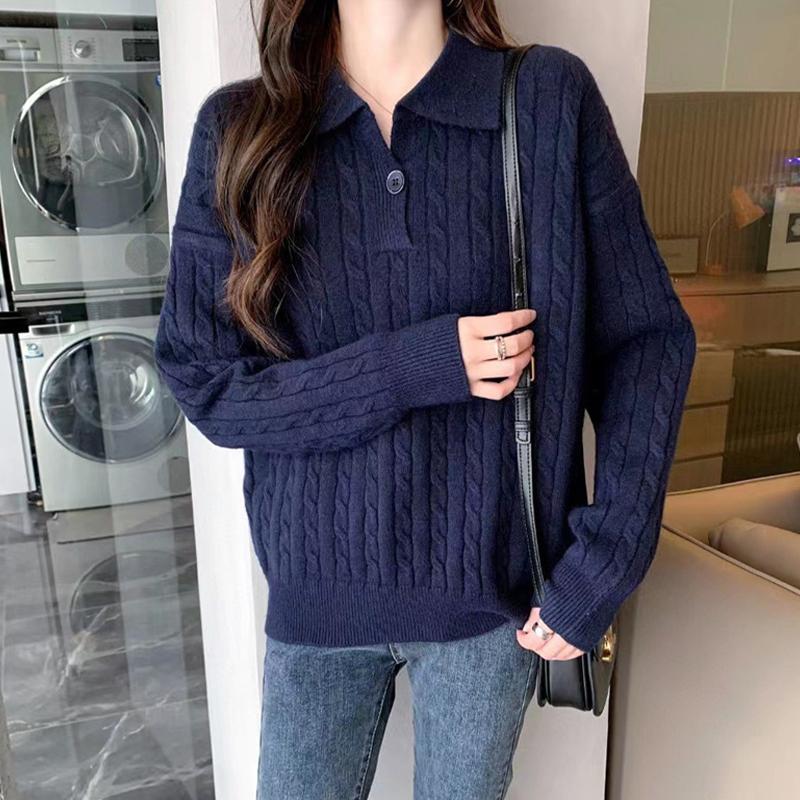 Трикотаж в стиле ретро, ​​женский свитер с отворотами, повседневный пуловер, топ