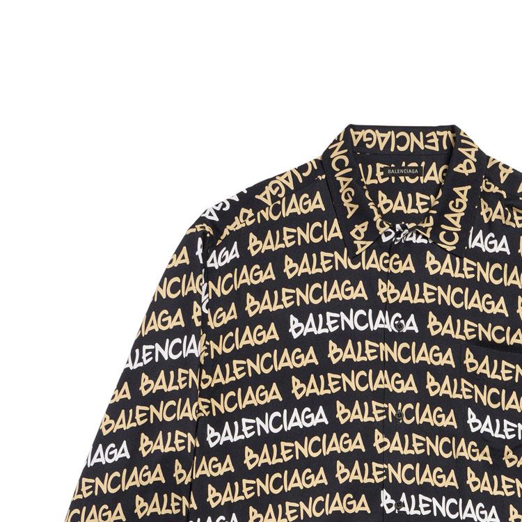 Balenciaga All Over Logo Collared Long Sleeve Shirt 681812TRLJ31094