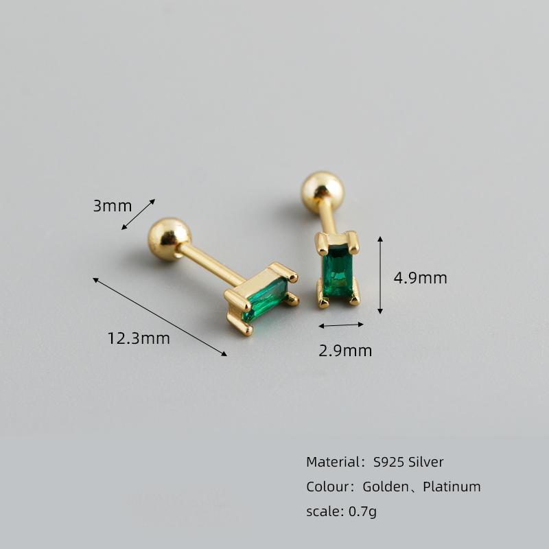 WANTME 925 Silver Colorful Square Shiny Zircon Beads Piercing Stud Earrings for Women Fashion Gothic Exquisite Jewelry