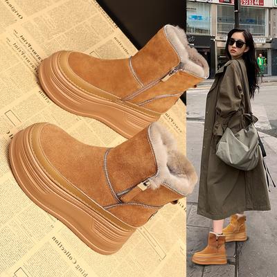 Зимние ботинки на толстой подошве, женские, флисовые, утолщенные, с внутренней стороны, увеличивающие рост, нескользящие, теплые, короткие ботинки