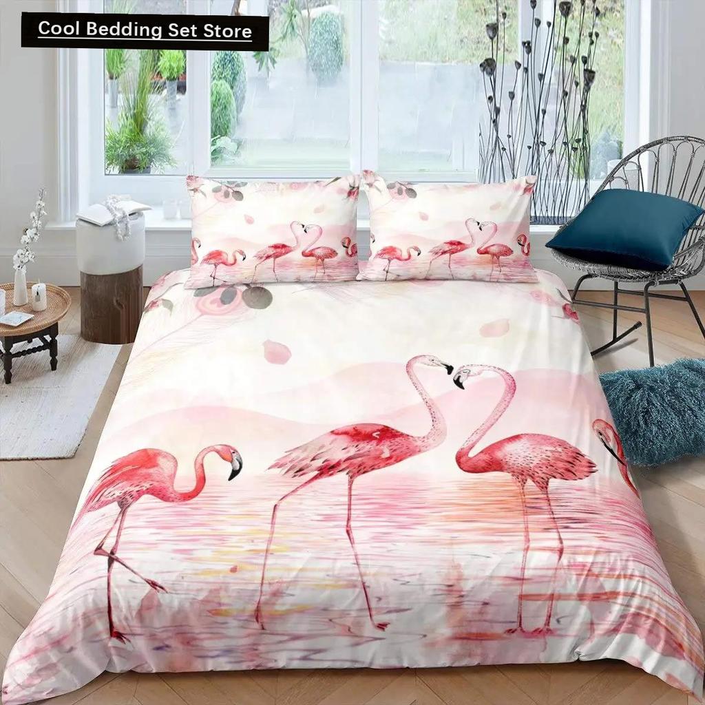 Фламинго пододеяльник комплект постельного белья для девочек цветы тропические животные розовый цветочный полиэстер одеяло покрывало для девочек детей женщин