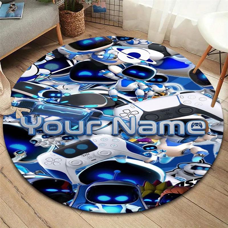 ASTRO BOT Custom Name Round Area Rug,Carpet Rug for Living Room Bedroom Sofa Playroom Decor,Non-slip Floor Mat