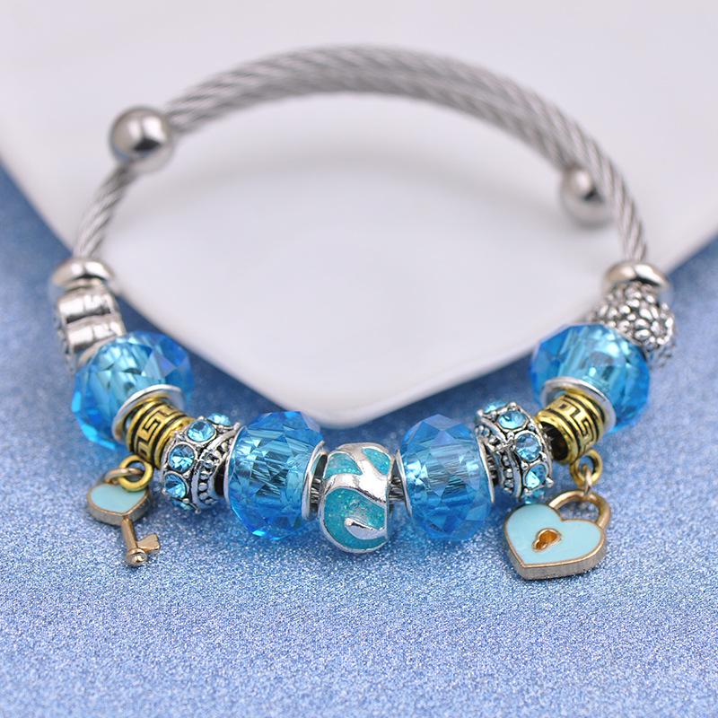 LUXY MOON Браслет из титановой стали с большим отверстием из бисера Love Lock Браслет LOVE