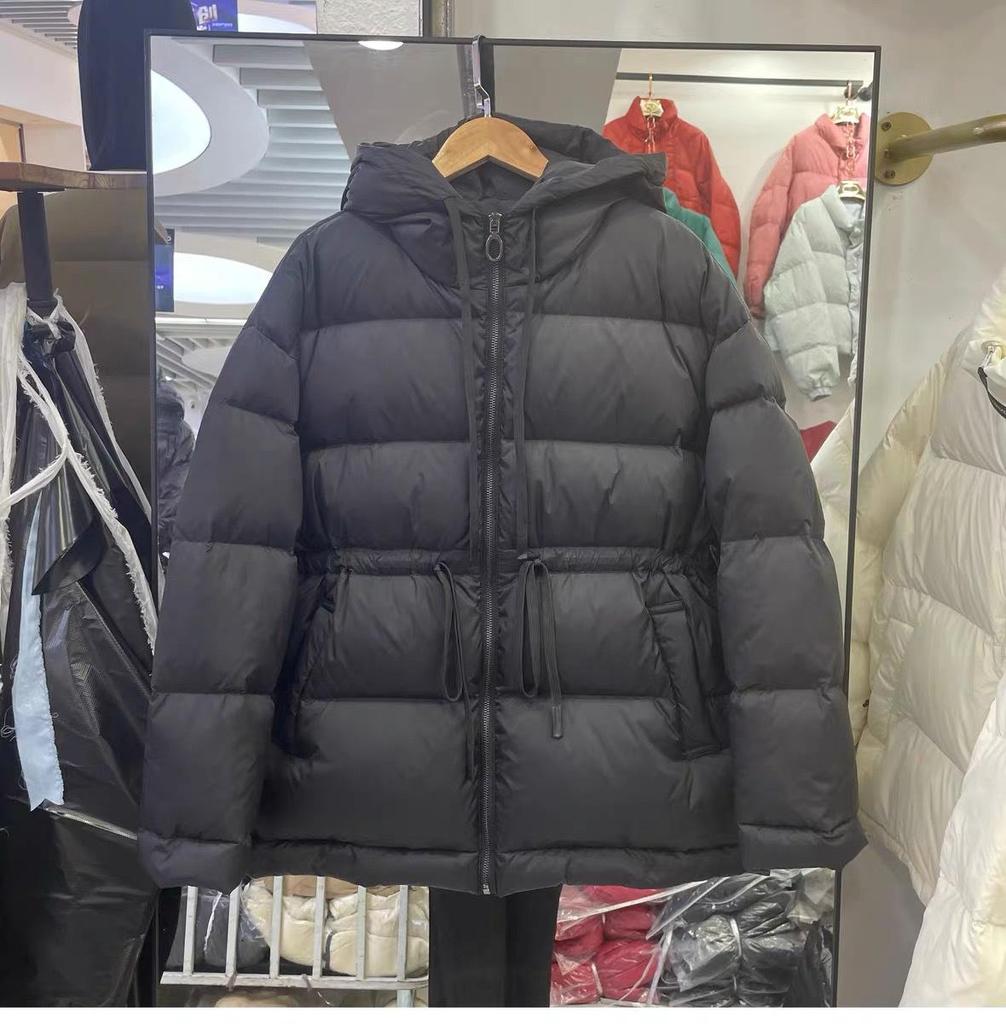 Женская зимняя осенняя куртка-пуховик с капюшоном из белого утиного пуха, свободное однотонное пальто с большим карманом и регулируемой талией