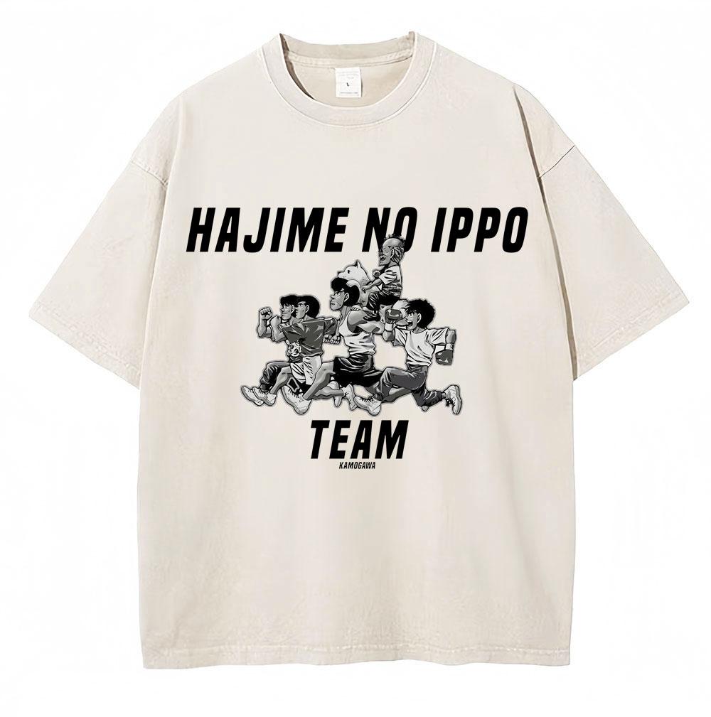 Винтажные выстиранные футболки Аниме Hajime No Ippo Боксерский зал Камогавы Макуноучи KGB Футболки Унисекс Женские Свободные Хлопковые Летние Футболки