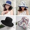 Wide Brim Cotton Summer Hat Women Packable Reversible Floral Bucket Hat UV Sun Protection Wide Brim Summer Beach Cap Double Sided Floppy Sun Hats