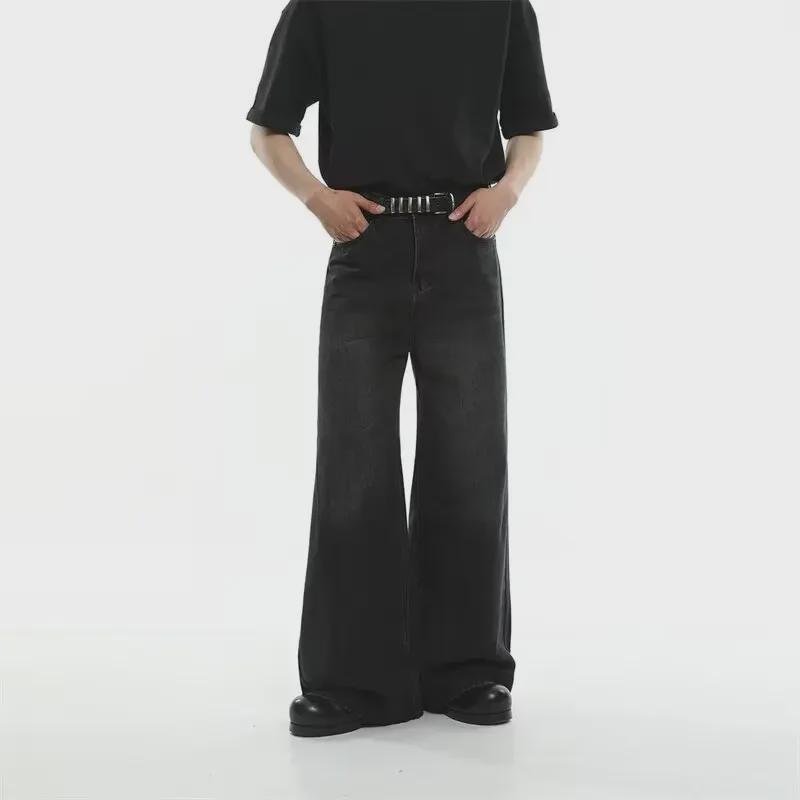 Мужские осенние расклешенные джинсы в стиле ретро: Трендовые свободные брюки прямого кроя с широкими штанинами