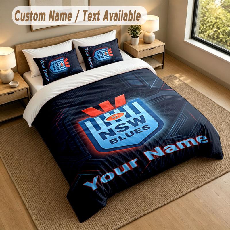 Bedding Set 1 Duvet Cover 2 Pillowcases NSW Blues logo Print Soft Bed Linen Bedroom Decor