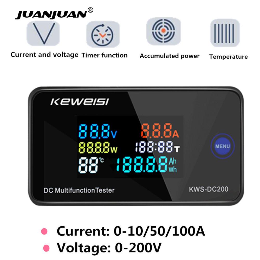 DC 0-200V Digital Voltmeter Voltage Seven Functions Power Energy Meter LED Color Display Wattmeter 0-10/50/100A KWS-DC200
