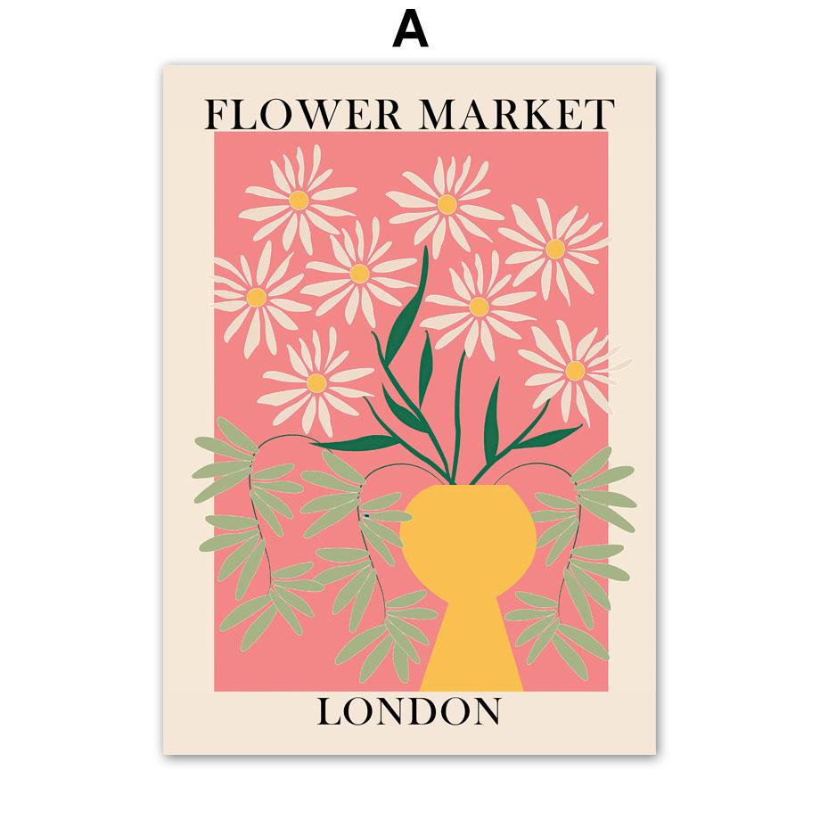 Абстрактное цветочное рыночное винтажное минималистское настенное искусство, плакаты на скандинавскую тему, живопись на холсте и принты, настенные панно для декора гостиной