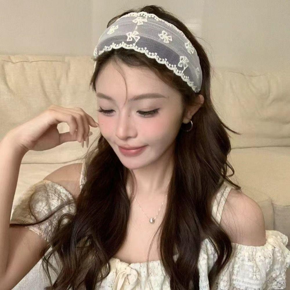 Mesh Lace Headband Lace Wide Edge Hair Hoop Elegant Bohemian Headwrap For Women Girls