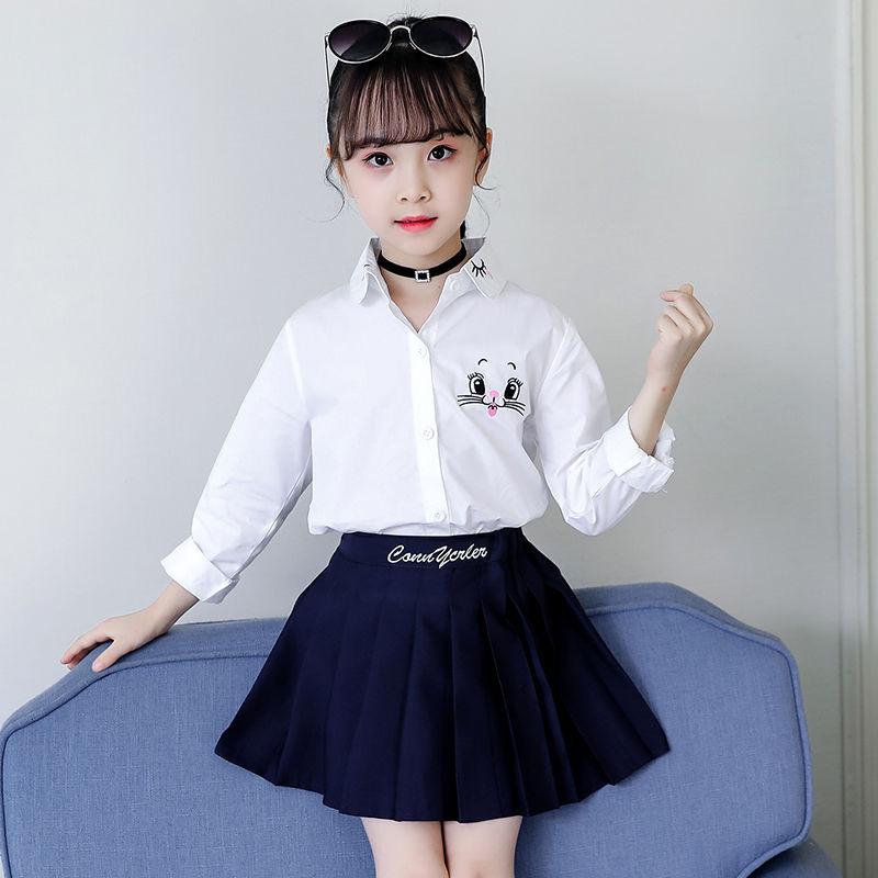Рубашки для студентов-подростков для детей, школьная форма, белые блузки с длинными рукавами для маленьких девочек, весенне-осенняя детская одежда с бантом, топы