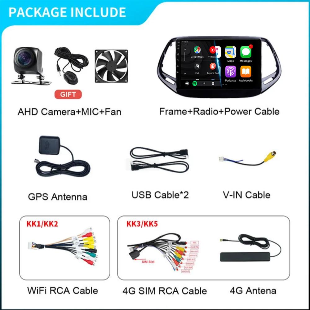 Для Jeep Compass 2017 - 2019 360 камера головное устройство Android 14 видеоплеер автомобильное радио Авторадио Мультимедиа GPS навигация монитор