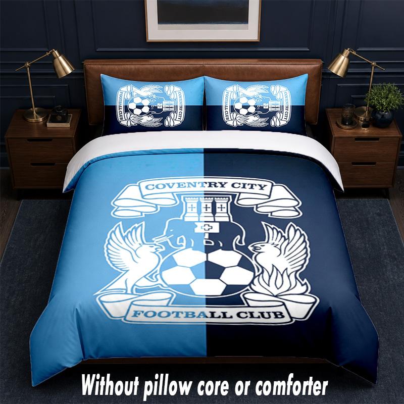 Coventry City Football Design Bed Bedding Set 1 Duvet Cover + 2 Pillowcases Soft Breathable Household Bed Linens