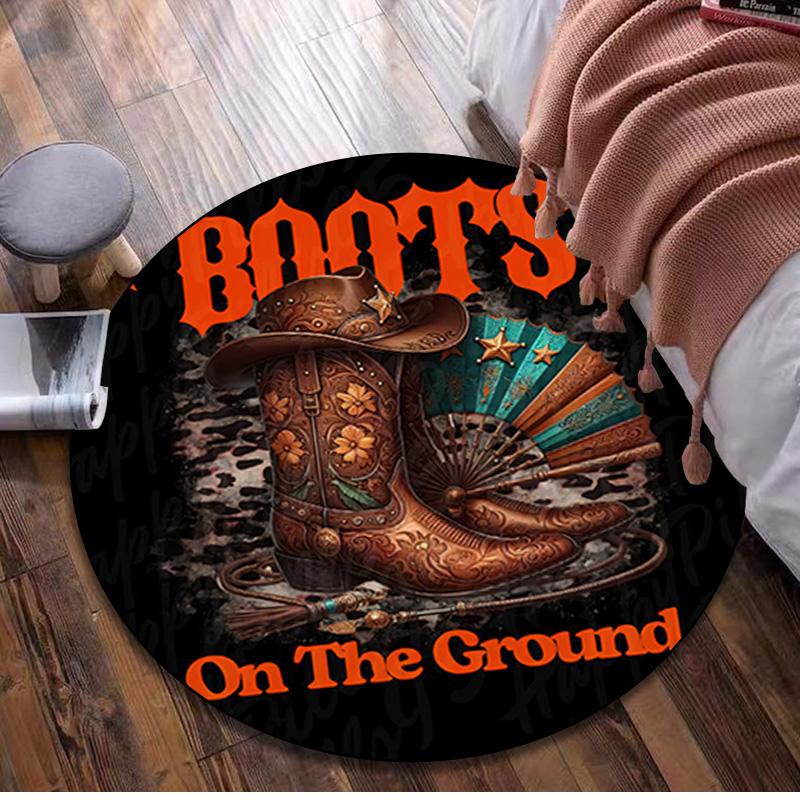 1Pc Cowgirl Boots Hat Circular Print Rug - home decoration Carpet For Living Room Bedroom Flooring Computer Chair Area Rug