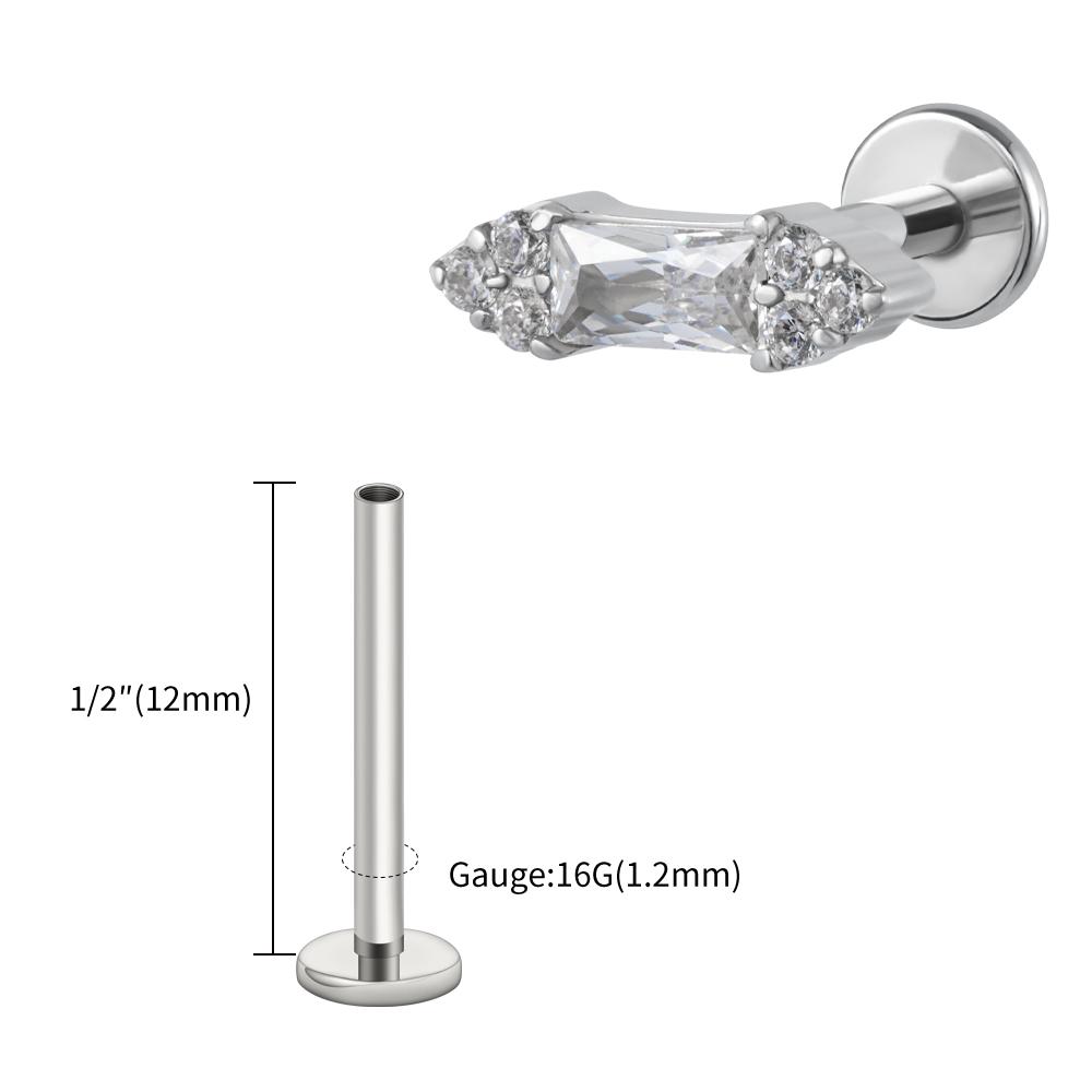 Right Grand ASTM F136 Titanium 16G Baguette CZ Stud Earring Cluster CZ Cartilage Tragus Helix Labret Nose Stud Piercing Jewelry