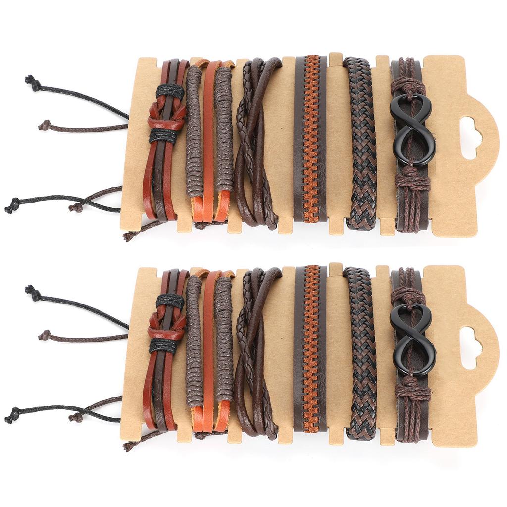 2 Sets Braided Bracelet Multilayer Leather Knit Fashionable Bangles Unisex Wrist Jewelry