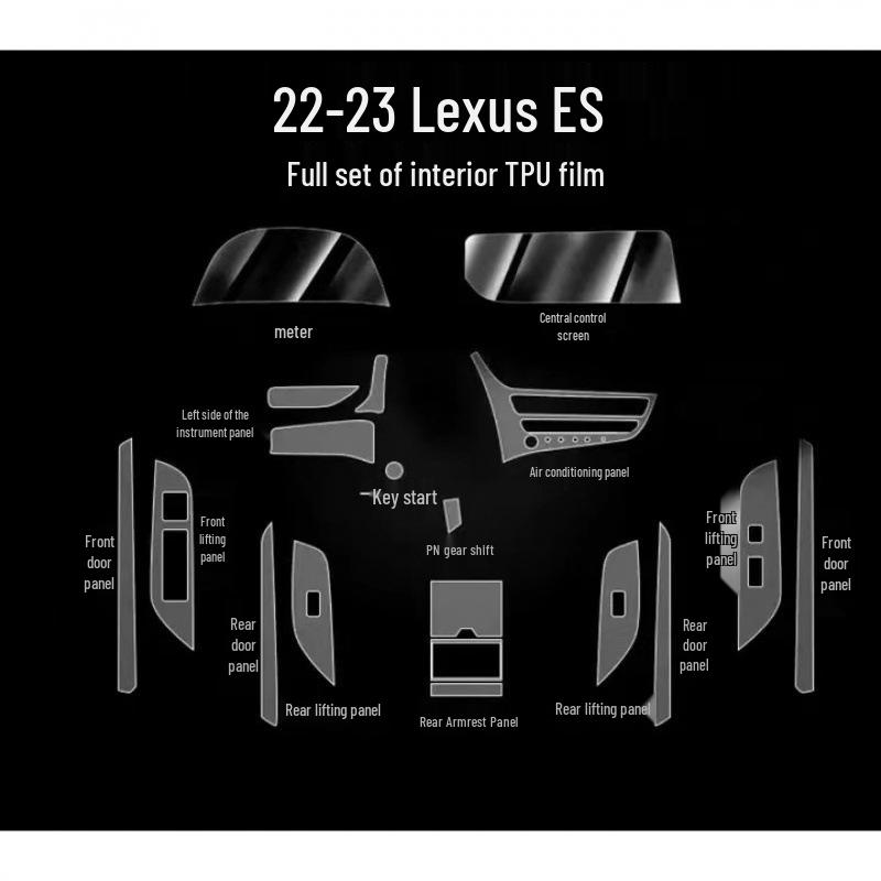 Защитная пленка для интерьера Lexus ES 2018-2024: Наклейки из ТПУ для консоли, экрана, рычага переключения передач и дверей