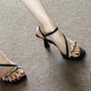 Fashion Sandals for Women with a Niche Design New Black Open Toe Rhinestone Buckle with Slim Heels Summer High Heels
