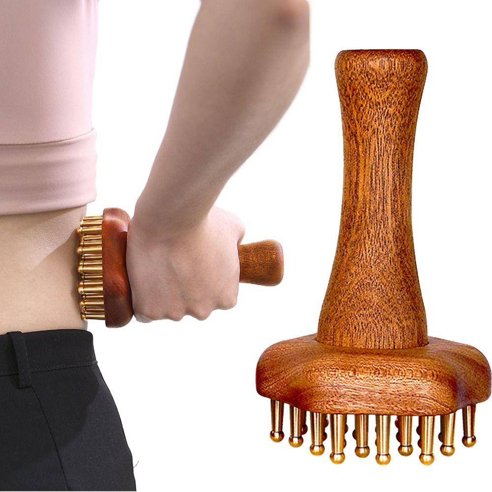 Wooden Handle Wood Massage Brush Copper Head Body Sculpting Tool Arms Waist Thigh