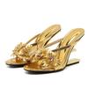 Fashion Design Style Fretwork High Heels Hollow Out Womens Slippers Summer Flower Square Toe Golden Silver Party Shoes Zaptos Mujer