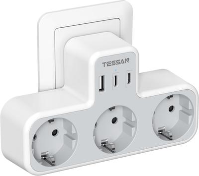 Tessan Многофункциональная настенная розетка с 2 портами USB C и 1 портом USB A, USB-адаптер 6 в 1 с защитой от перегрузки для смартфона, планшета