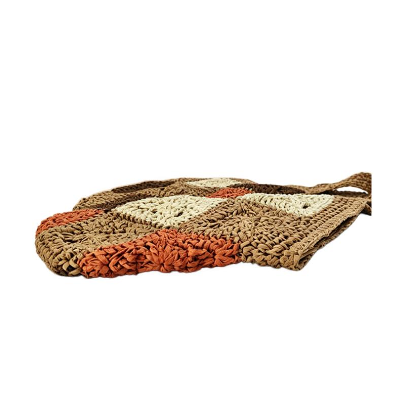 Casual Straw Paper Diamond Pattern Knitted Bag Large Capacity Color Blocking Crochet Bag Underarm Bag Women Vacation Beach Bag