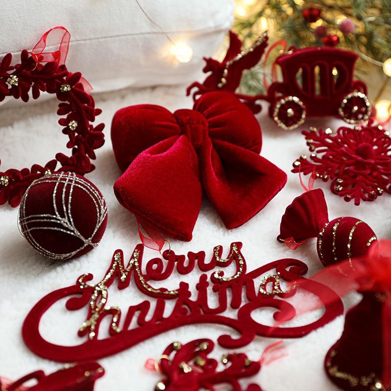 Красный Флок Рождественский Бант Венок Колокольчик Рождественская Елка Снегопад Лось Подвеска Подвесное Украшение Navidad 2026 Noel Домашний Декор для Вечеринки