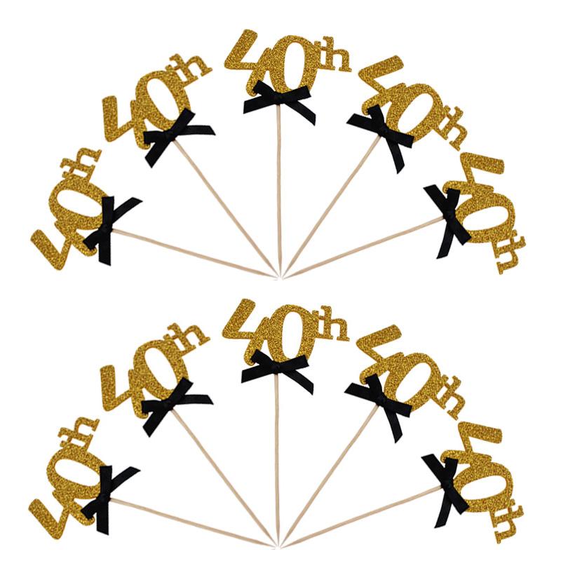 10 шт. золотые серебряные украшения для торта на 30-е, 40-е, 50-е, 60-е годы, украшение для вечеринки по случаю дня рождения, украшения для кексов с черным бантом на годовщину для взрослых