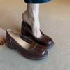 Sheepskin Version~ Retro Shallow Leather Single Shoes Women's Round Head Thick Heel One Pedal Mary Jane Shoes British Style Small Leather Shoes