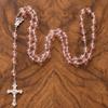Long Chain Cross Pendant Necklace 8mm Beads Crucifix Pendant Chain  Jewelry Accessories