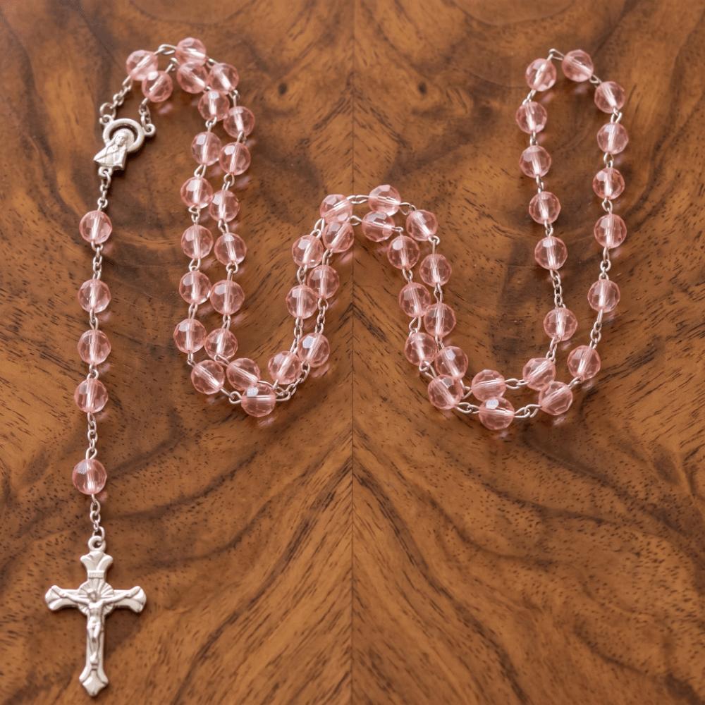 Long Chain Cross Pendant Necklace 8mm Beads Crucifix Pendant Chain Jewelry Accessories