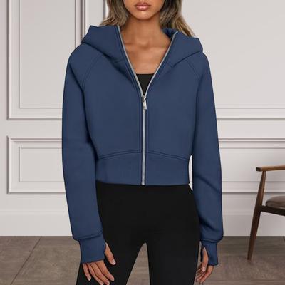 Осень-зима Женская толстовка с капюшоном, короткая, плотная, плюшевая, однотонная, на молнии, с длинными рукавами, свободные эластичные манжеты