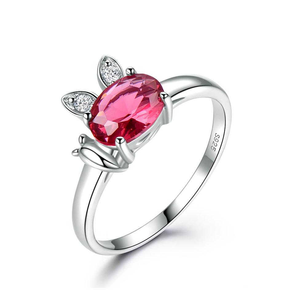 Gica Gema Created Ruby Genuine 925 Sterling Silver Ring For Women Red Gemstone Engagement Vintage Wedding Bands Cute Rabbit Jewelry