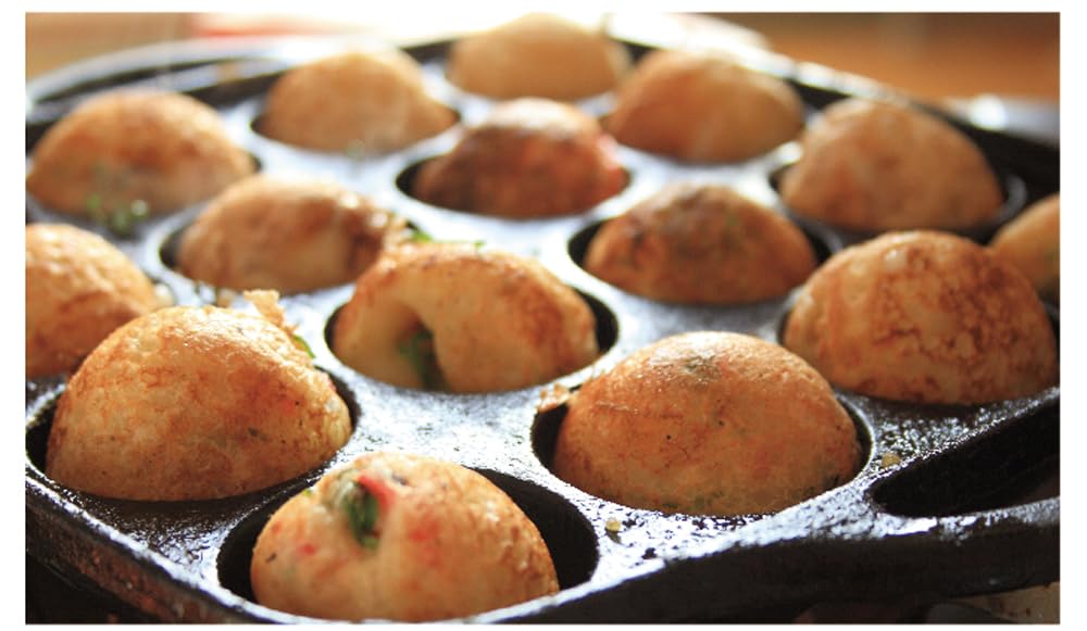 Ishigaki Чугунная сковорода для такояки, 16 ячеек, черная, 20 см x 20 см x 3,5 см, подходит для газовых плит, Номер продукта: 3965