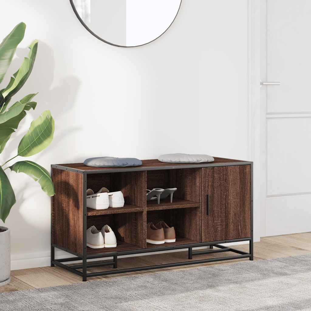 Shoe Bench Brown Oak Effect 100x40x53.5 cm Engineered Wood & Metal