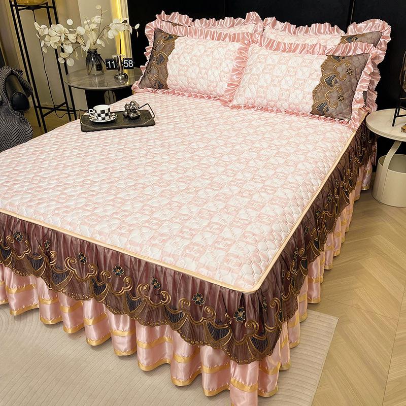 Летний латексный коврик из ледяного шелка, летний коврик из трех частей, кружевная юбка-кровать, съемное покрывало в европейском стиле, коврик для кондиционирования воздуха, постельные принадлежности