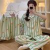 Summer New Pajamas Homewear Three-Piece Suit Striped Color Collision Printing Clouds Cotton Short-Sleeved Girls Casual Homewear