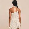 Knit Hollow Hanging Neck Dress Crochet Embroidery 3D Flower Creative Design Women Slim Sexy Backless Lace Up Short Dress Sweet Knit Dress New Fashion