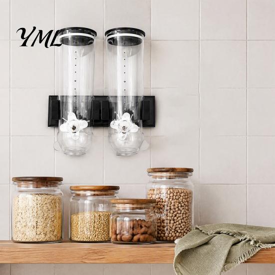 Pet Snack Dispenser Wall Mounted Dry Cereal Dispenser, Moisture Proof Airtight Food Storage Kitchen Pantry Organizer Container, Plastic Space