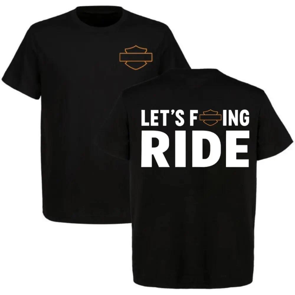 "Let??s Ride" Motorcycle Biker Graphic T?Shirt, Cotton Streetwear Rider Tee