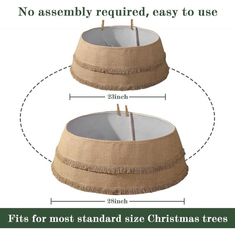 Christmas Tree Skirt Burlap Collar Adjustable Clips Holiday Decor