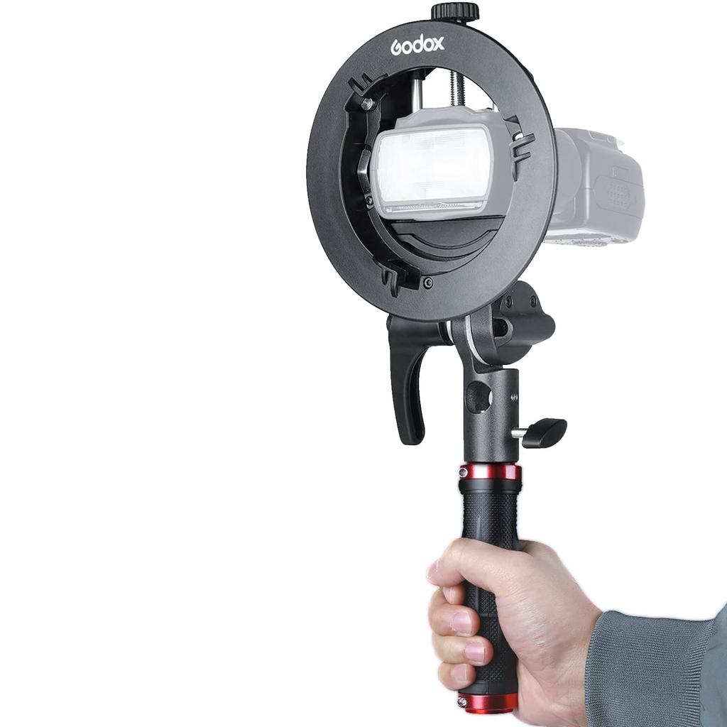 Godox S2 Speedlite Bracket Bowens Mount with Screw Holder Handle for Godox TT685II TT600 Adjustable Speedlite Precise Tilt Control S-Type 1/4