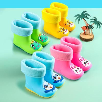 Новые зимние детские непромокаемые сапоги, корейская версия, детская водная обувь с героями мультфильмов и животных, бархатные теплые непромокаемые сапоги для мальчиков и девочек