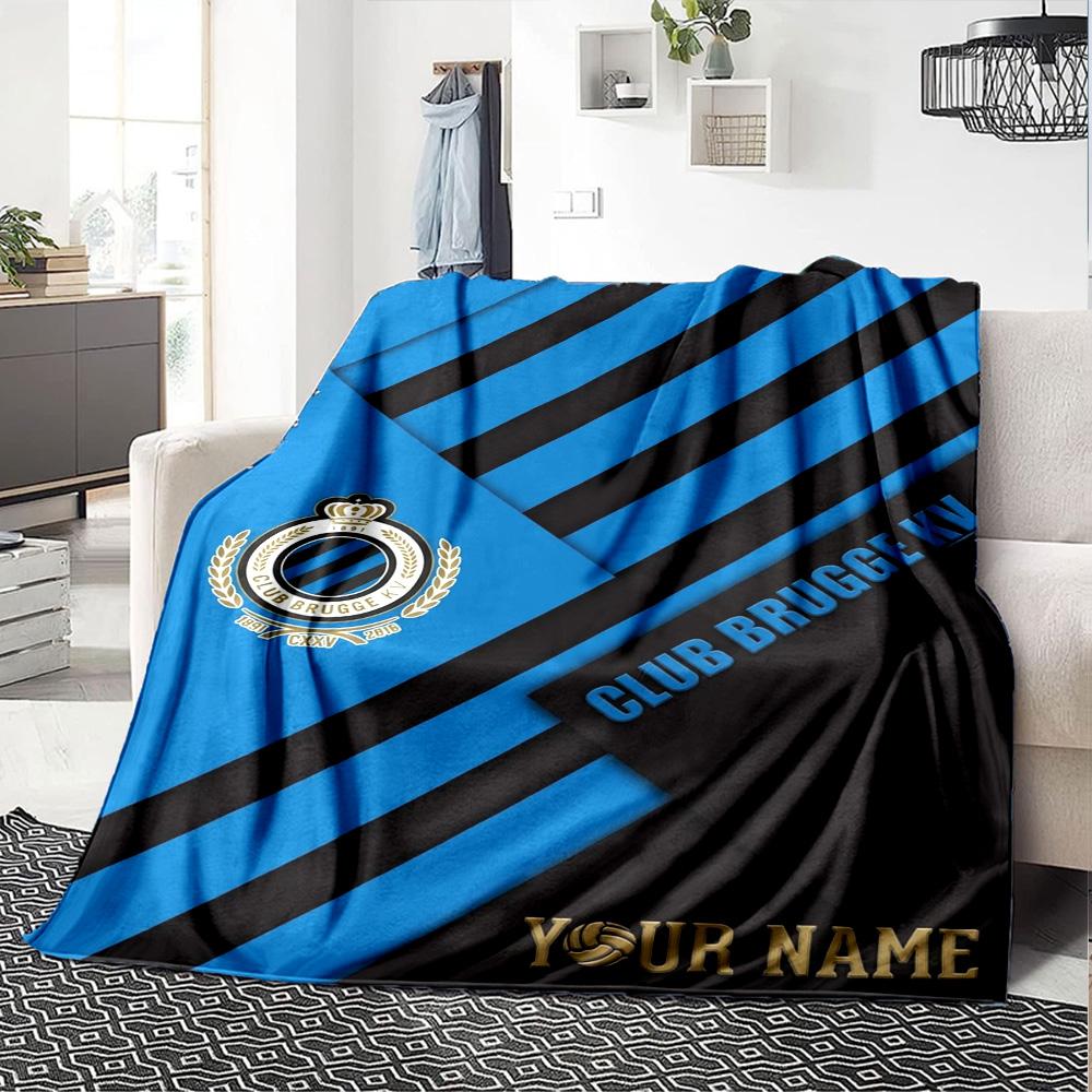 Name Custom Club Brugge Print Flannel Blanket High Quality Warm Comfortable Cover for All Seasons Perfect for Gifts Home Decor