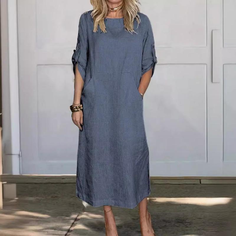 Summer Loose Casual Solid Color Short-sleeved Dress