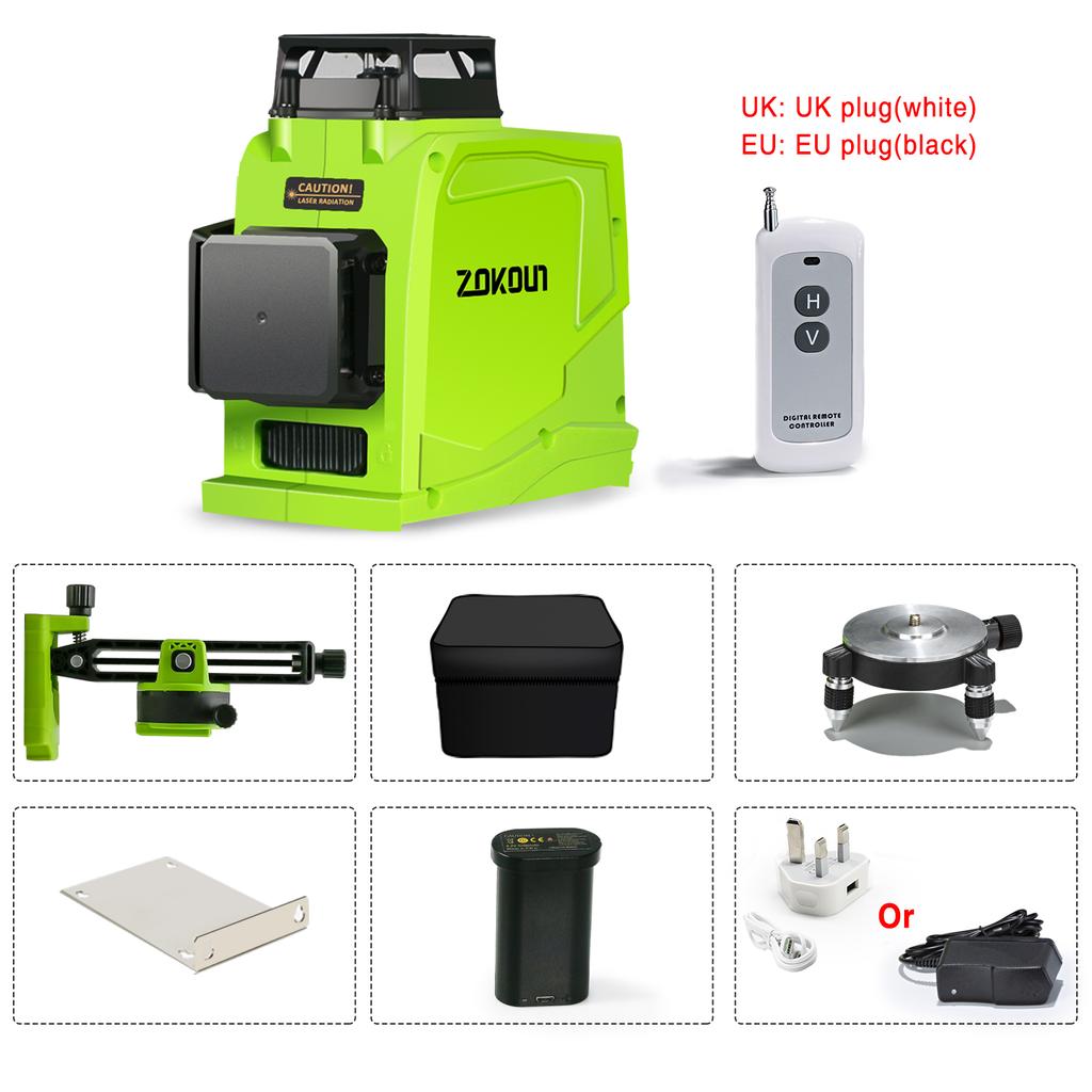 Green 12 Line Laser Level with 5200mAh Rechargeable Battery Module (GF120) - Accurate 3D Model Self-Leveling for Horizontal and Vertical Measurements