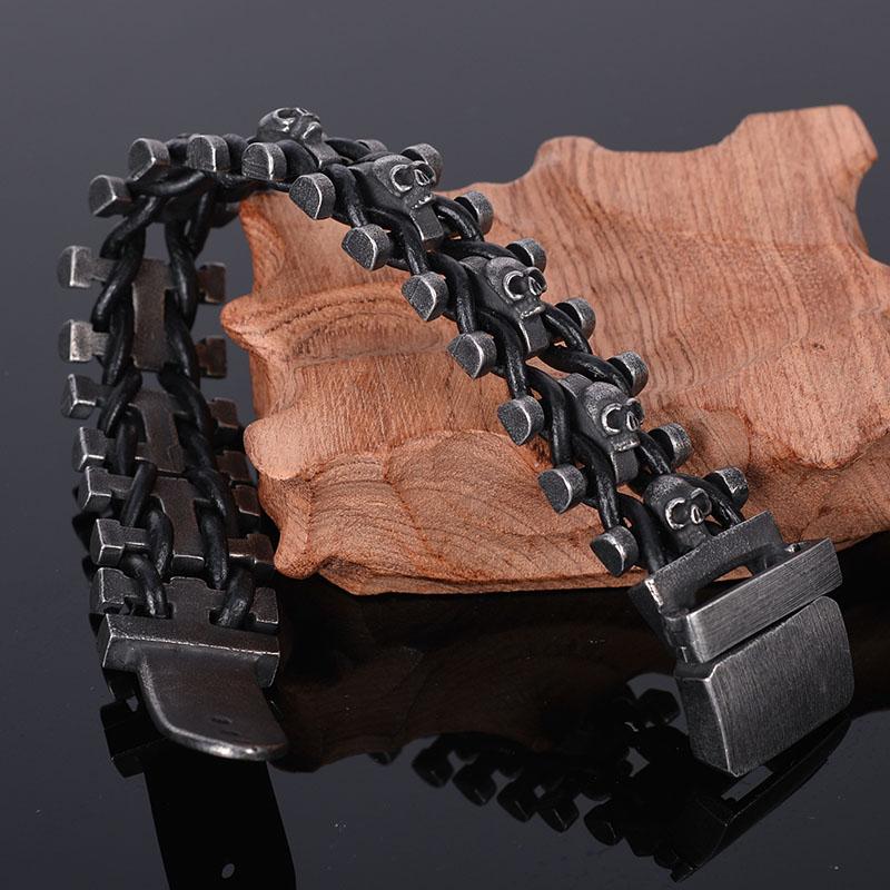 Браслет с черепом шириной 25 мм, мужские кожаные браслеты ручной работы из нержавеющей стали, мужские готические браслеты с пряжкой на ремне, повязка на руку Mannen Heren