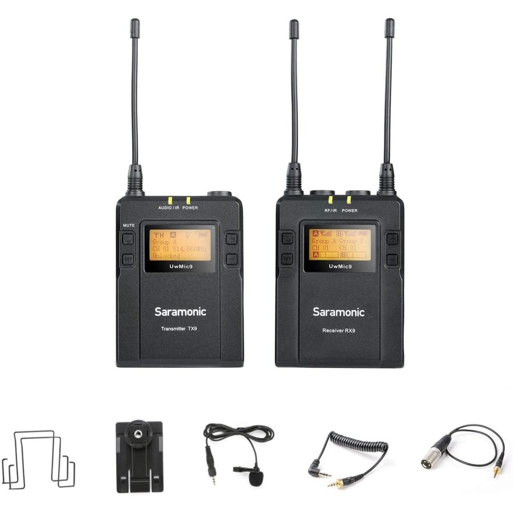 Salamonic UwMIC9 96-channel digital UHF wireless lavalier microphone system with RX9 portable receiver and TX9 bodypack transmitter