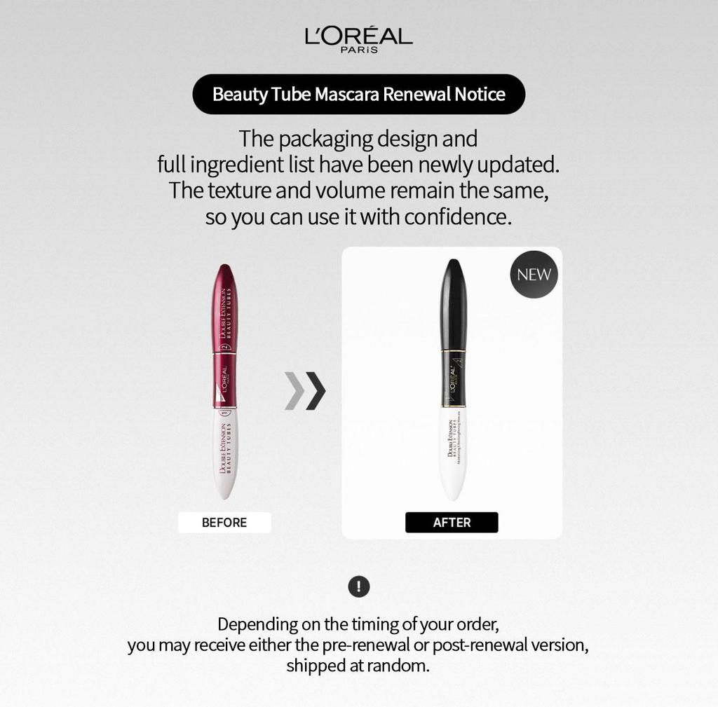 LOREAL PARiS Double Extension Beauty Tube Mascara 14ml, Double Extension Beauty Tube, 1 Piece